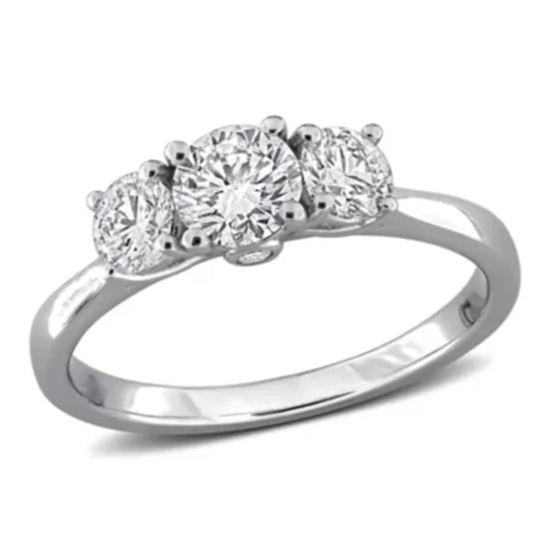 Lab Created Grown Diamond 3-Stone Ring Sterling Silver