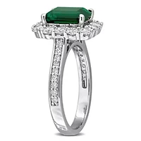 Lab Created Grown Diamond & Emerald Engagement Ring Sterling Silver