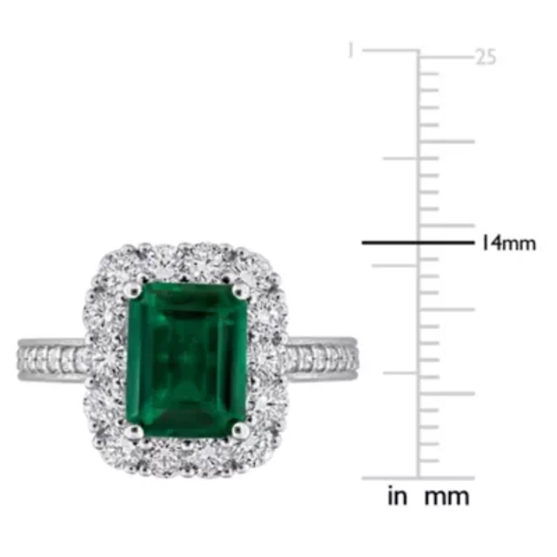 Lab Created Grown Diamond & Emerald Engagement Ring Sterling Silver