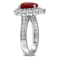 Lab Created Grown Diamond & Ruby Ring Sterling Silver