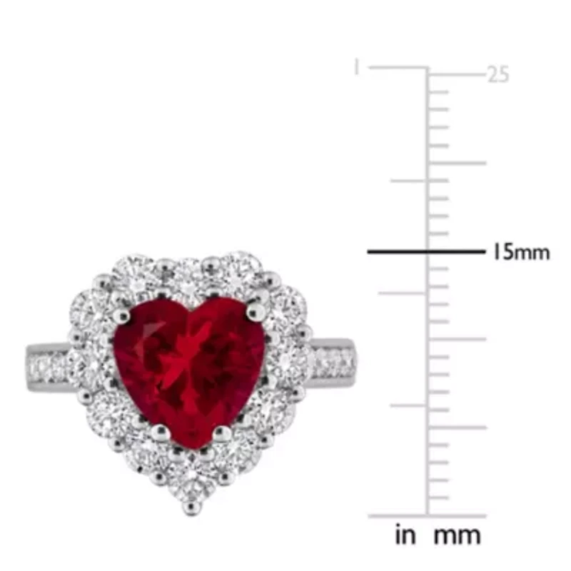 Lab Created Grown Diamond & Ruby Ring Sterling Silver