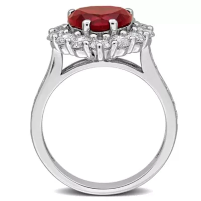Lab Created Grown Diamond & Ruby Ring Sterling Silver