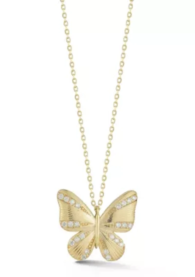 Sterling Silver Cubic Zirconia Striped Butterfly Necklace