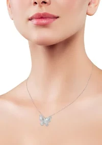 Sterling Silver Cubic Zirconia Striped Butterfly Necklace