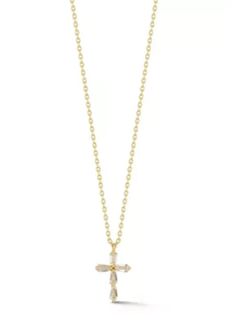 Sterling Silver Cubic Zirconia Dainty Cross Pendant Necklace