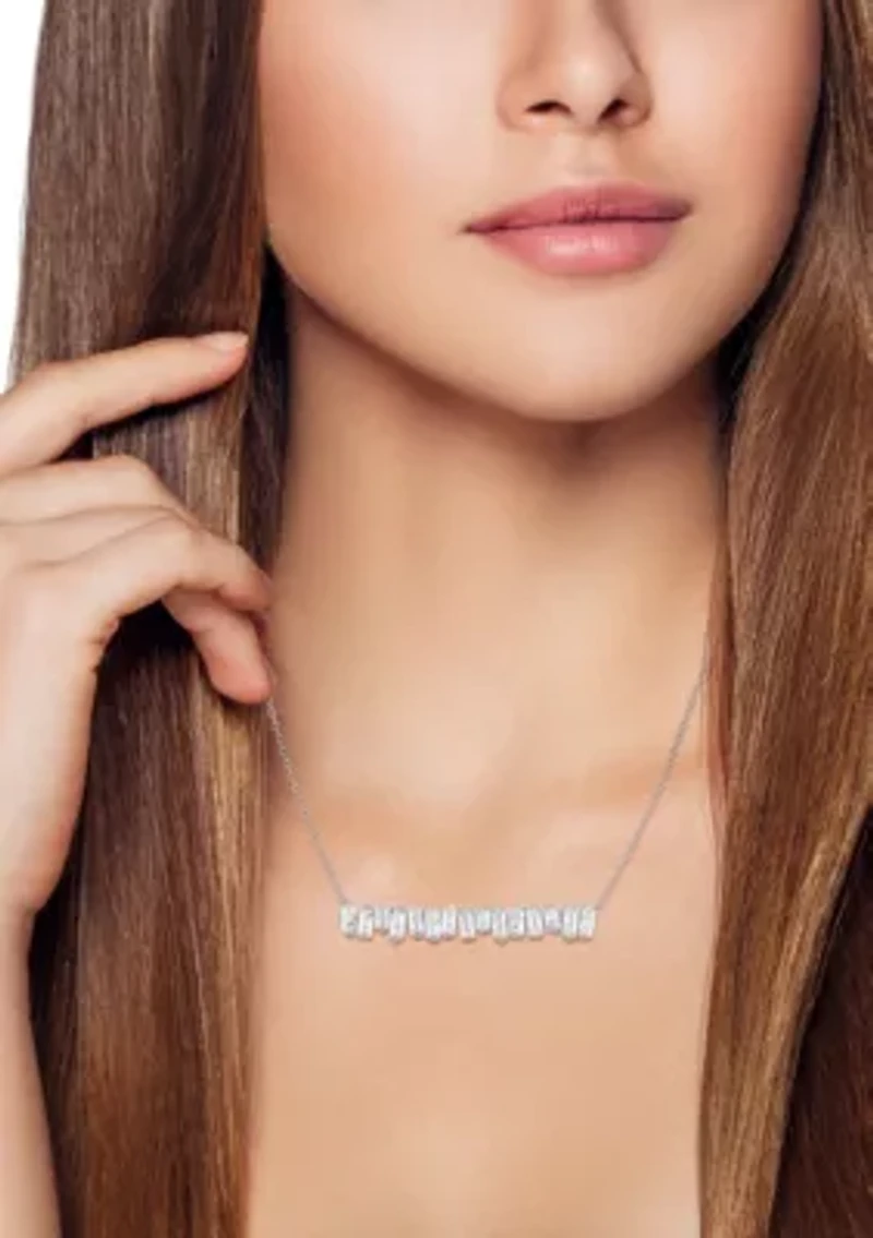 Sterling Silver Baguette Cubic Zirconia Bar Necklace