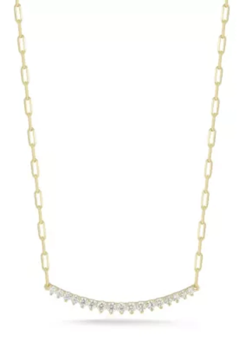 Sterling Silver Cubic Zirconia Large Curved Bar Necklace