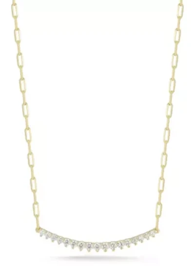 Sterling Silver Cubic Zirconia Large Curved Bar Necklace