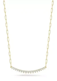 Sterling Silver Cubic Zirconia Large Curved Bar Necklace