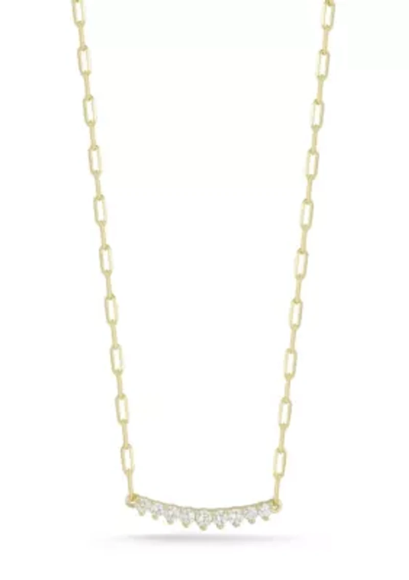 Sterling Silver Cubic Zirconia Small Curved Bar Necklace