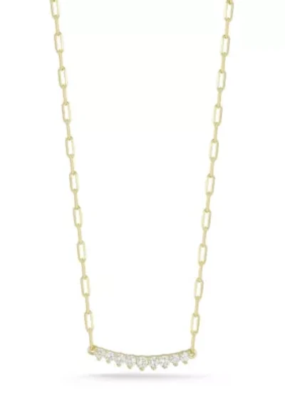 Sterling Silver Cubic Zirconia Small Curved Bar Necklace