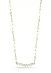 Sterling Silver Cubic Zirconia Small Curved Bar Necklace