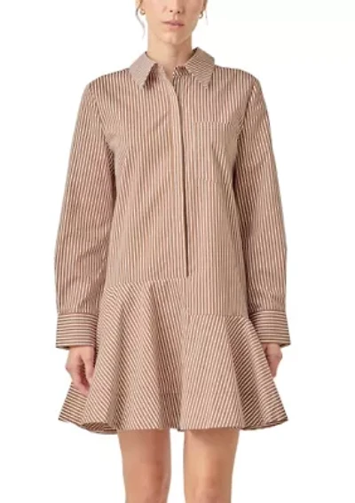 STRIPE COLLAR FLARED SKIRT DRESS
