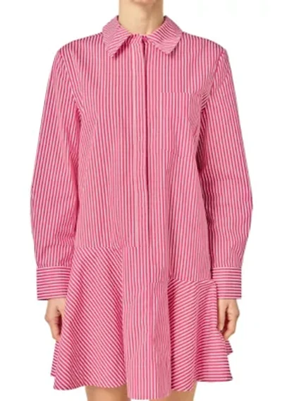 STRIPE COLLAR FLARED SKIRT DRESS