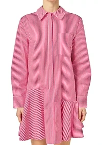 STRIPE COLLAR FLARED SKIRT DRESS