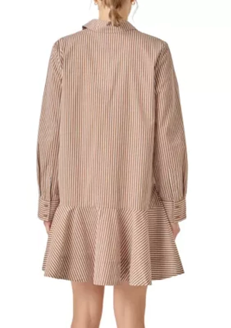 STRIPE COLLAR FLARED SKIRT DRESS