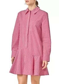 STRIPE COLLAR FLARED SKIRT DRESS