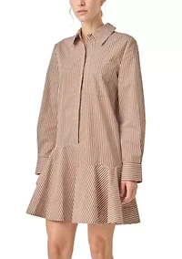 STRIPE COLLAR FLARED SKIRT DRESS