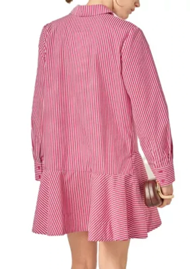 STRIPE COLLAR FLARED SKIRT DRESS