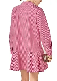 STRIPE COLLAR FLARED SKIRT DRESS