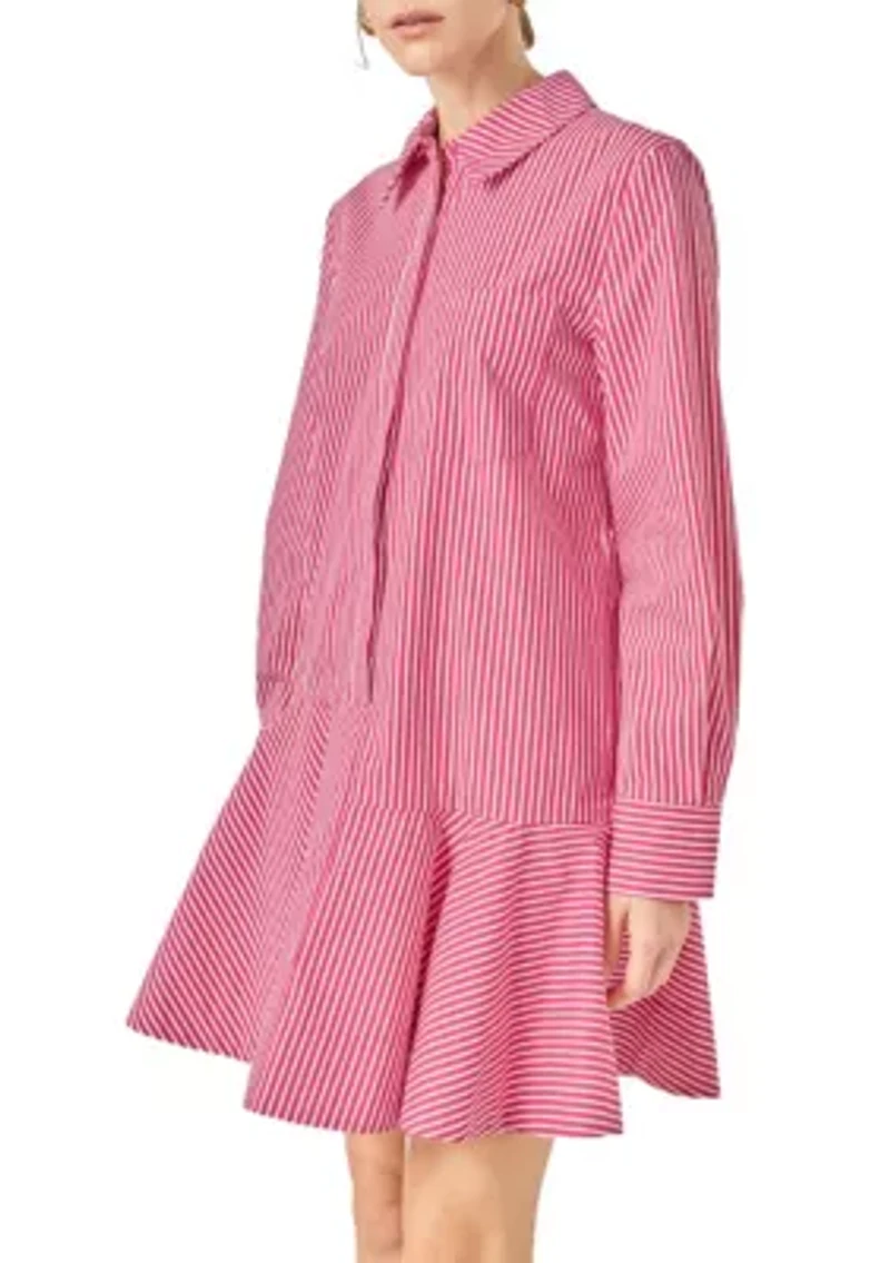 STRIPE COLLAR FLARED SKIRT DRESS