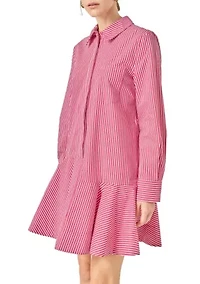 STRIPE COLLAR FLARED SKIRT DRESS