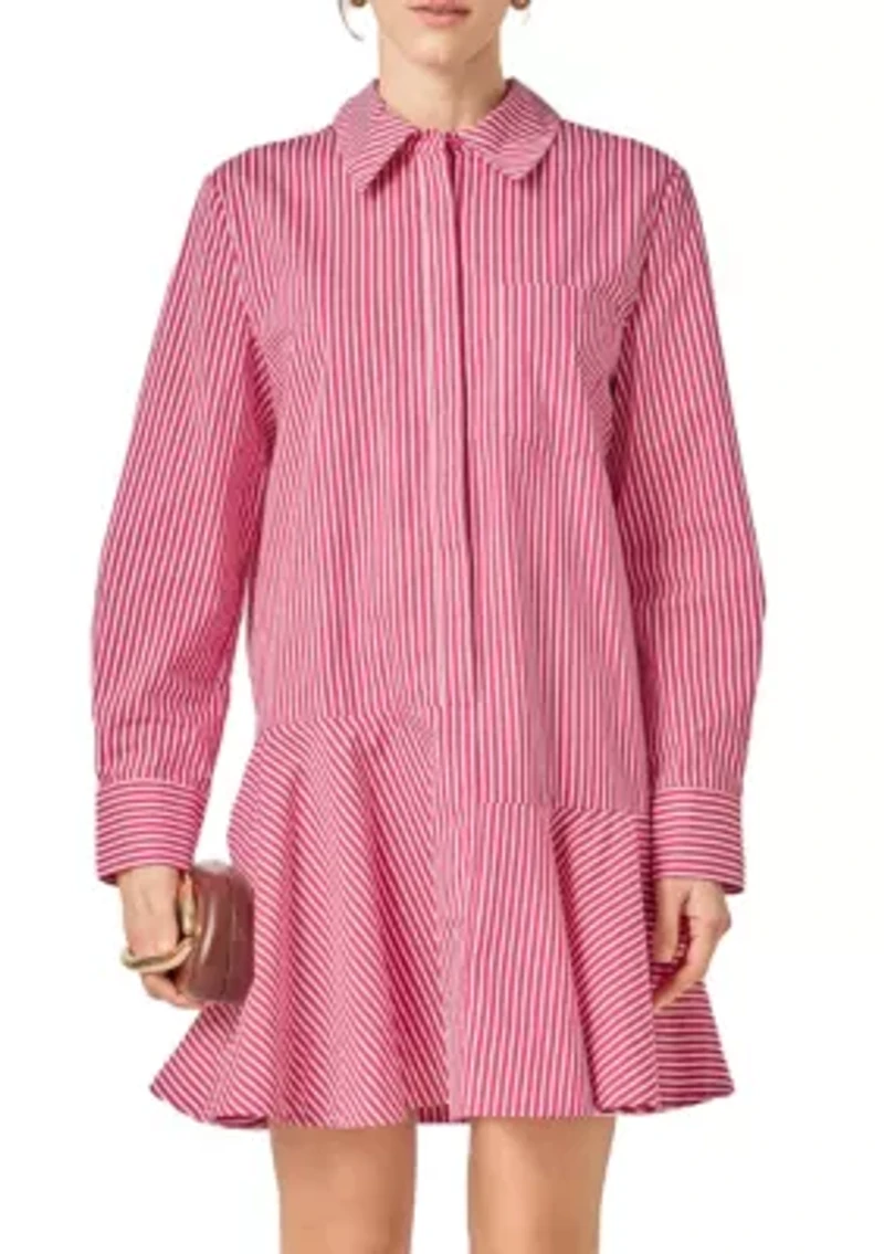 STRIPE COLLAR FLARED SKIRT DRESS