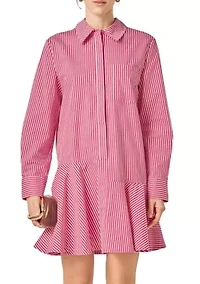 STRIPE COLLAR FLARED SKIRT DRESS