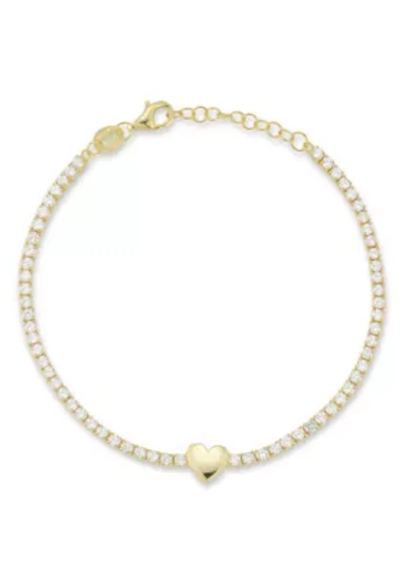 Sterling Silver Cubic Zirconia Heart Tennis Bracelet