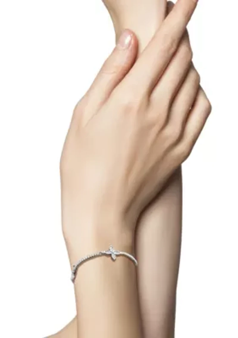 Sterling Silver Cubic Zirconia Flower Tennis Bracelet
