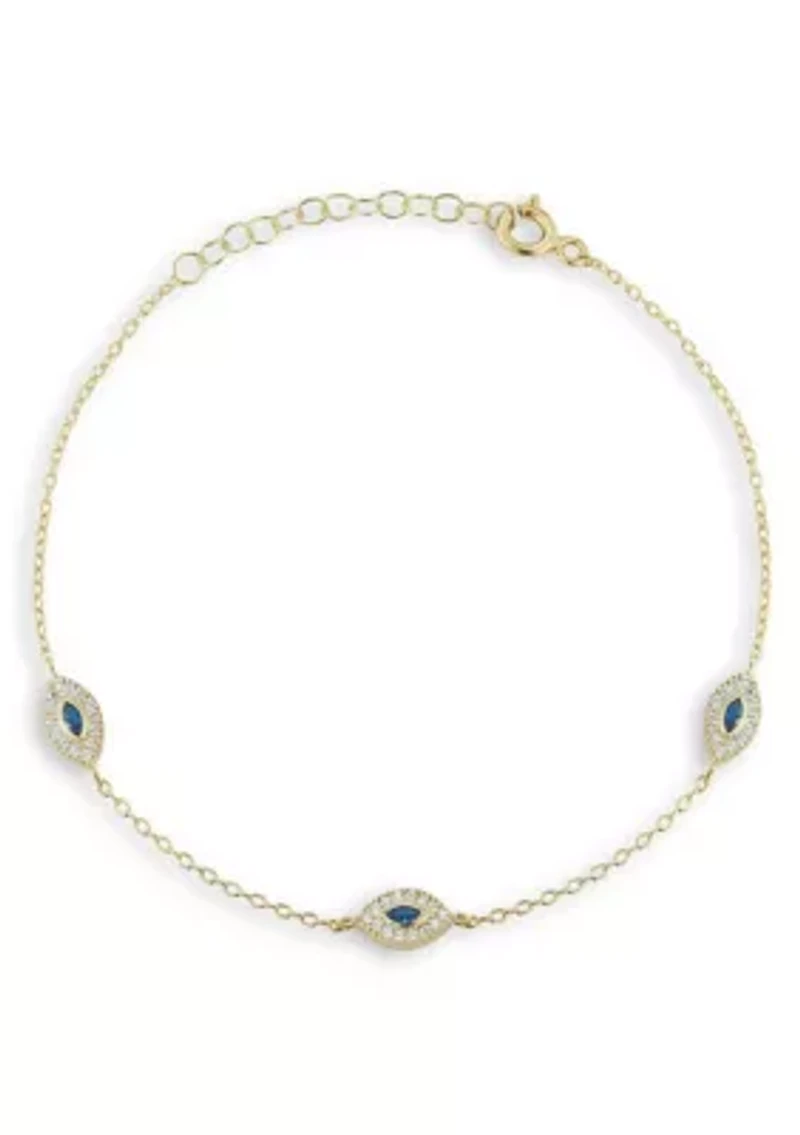 Sterling Silver Cubic Zirconia Evil Eye Anklet