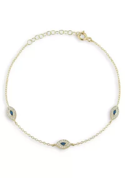Sterling Silver Cubic Zirconia Evil Eye Anklet