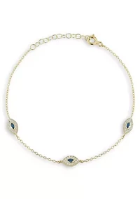 Sterling Silver Cubic Zirconia Evil Eye Anklet