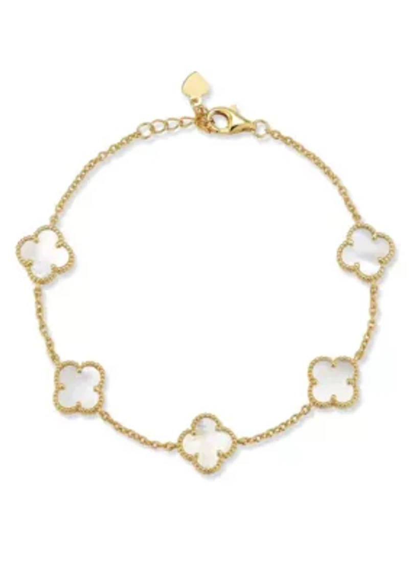 Sterling Silver Mother of Pearl Clover Station Bracelet
