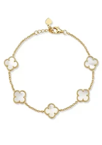 Sterling Silver Mother of Pearl Clover Station Bracelet