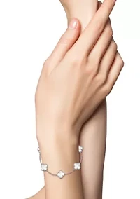 Sterling Silver Mother of Pearl Clover Station Bracelet