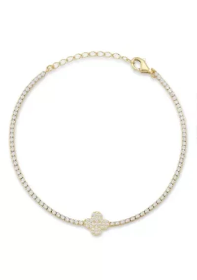 Sterling Silver Cubic Zirconia Clover Tennis Bracelet