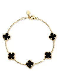 Sterling Silver Black Agate Clover Station Bracelet