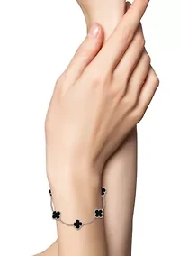 Sterling Silver Black Agate Clover Station Bracelet