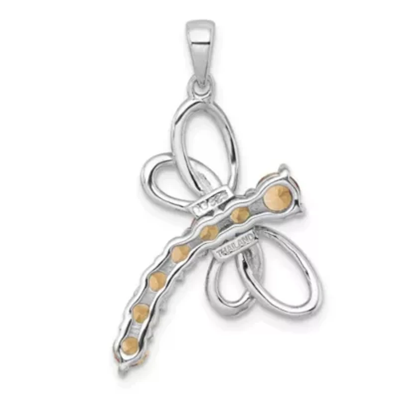 1.03 ct. t.w. Citrine Polished Dragonfly Pendant in Rhodium-plated Sterling Silver