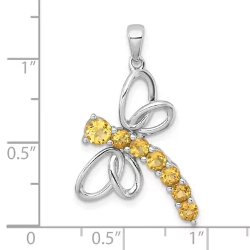 1.03 ct. t.w. Citrine Polished Dragonfly Pendant in Rhodium-plated Sterling Silver