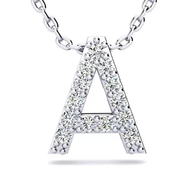 Lab Created Block Initial Grown Diamond Necklace Sterling Silver With 18 Inch Chain, All Letters Available
