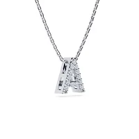 Lab Created Block Initial Grown Diamond Necklace Sterling Silver With 18 Inch Chain, All Letters Available
