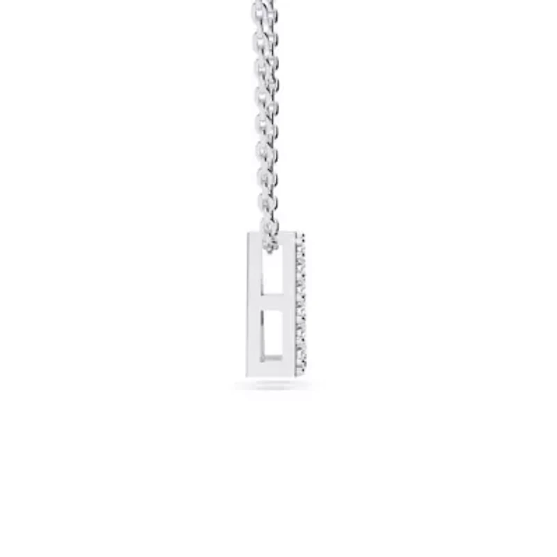 Lab Created Block Initial Grown Diamond Necklace Sterling Silver With 18 Inch Chain, All Letters Available