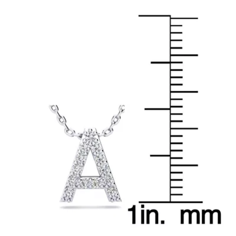 Lab Created Block Initial Grown Diamond Necklace Sterling Silver With 18 Inch Chain, All Letters Available