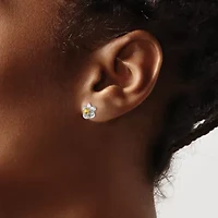 1/4 ct. t.w. Garnet Floral Post Earrings in Rhodium-plated Sterling Silver
