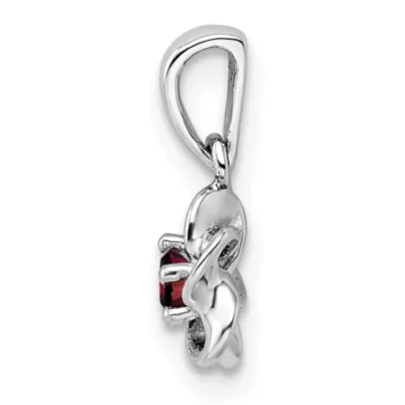 1/8 ct. t.w. Garnet Floral Pendant in Rhodium-plated Sterling Silver