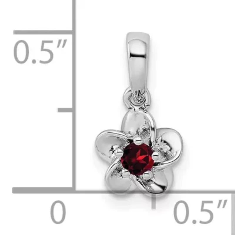 1/8 ct. t.w. Garnet Floral Pendant in Rhodium-plated Sterling Silver
