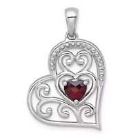 5/8 ct. t.w. Amethyst Polished and Beaded Open Heart Pendant in Rhodium-plated Sterling Silver