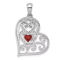 5/8 ct. t.w. Amethyst Polished and Beaded Open Heart Pendant in Rhodium-plated Sterling Silver